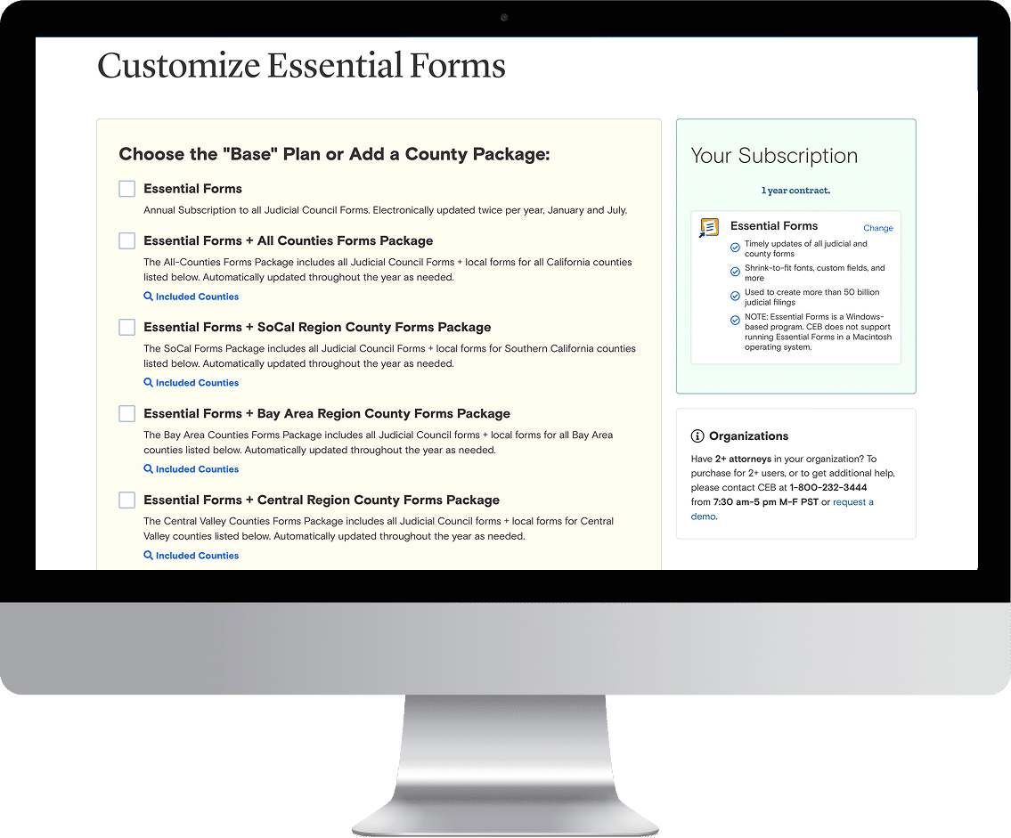 Essential forms desktop mockup image of options by county