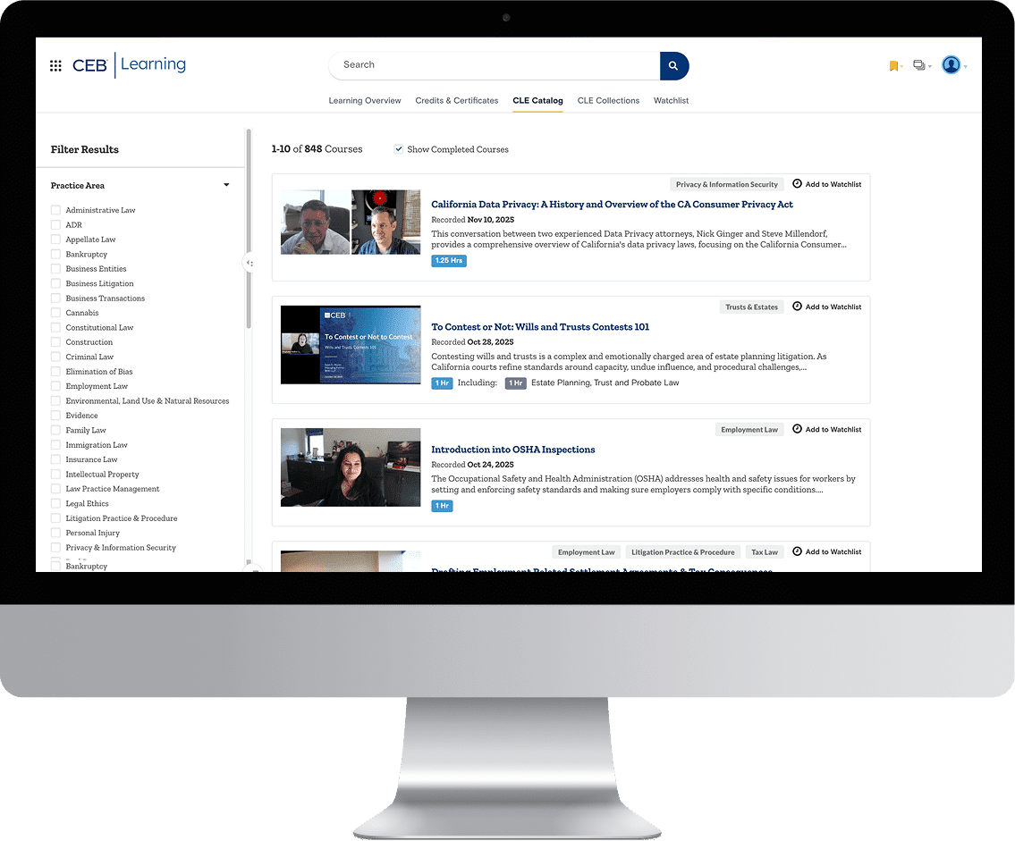 CEB Learning and CLEs on desktop display