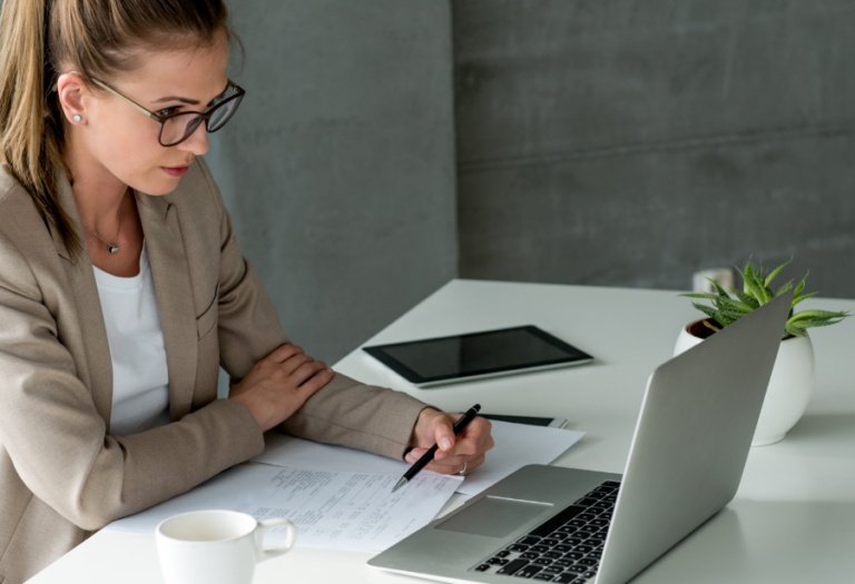 Female attorney working at desk